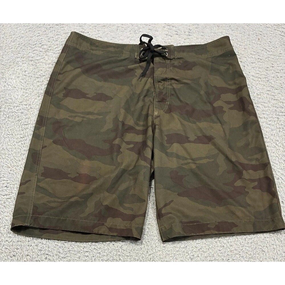 Abercrombie & Fitch Board Shorts Mens 34 Green Camo Swim Trunks Stretch Beach